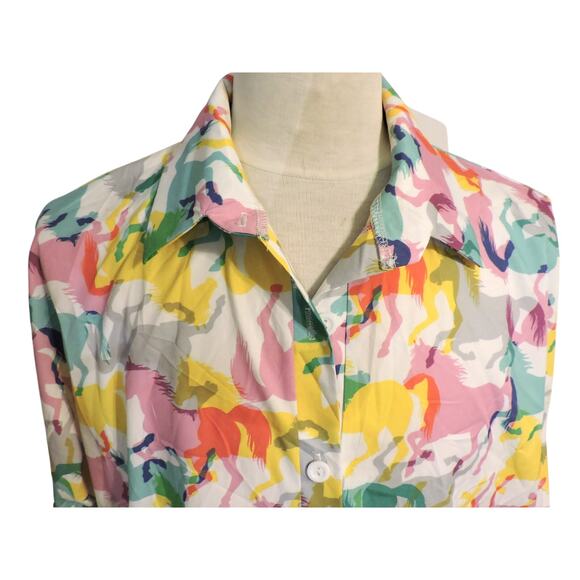 Nylon Apparel Horse Print Button Front Shirt Womens Size L - Picture 2 of 6